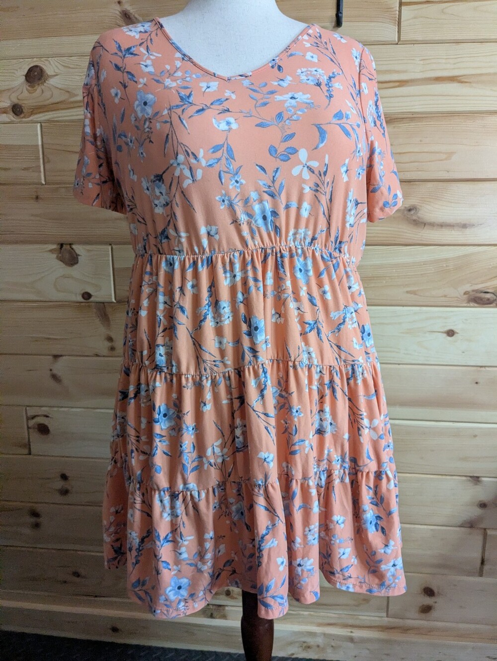 Just Be Ladies 1X Floral Flowy Mini Dress/Long Tshirt V-neck Stretch